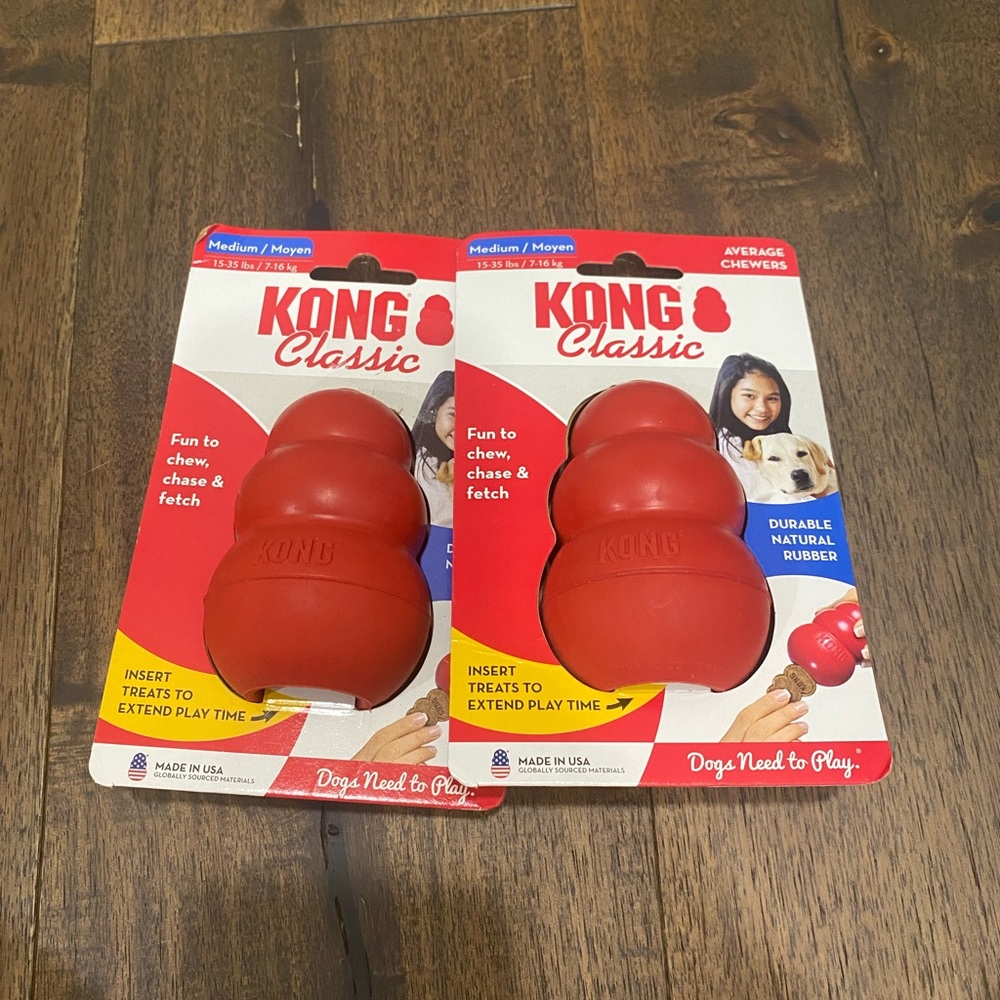 2 medium kong classic dog toys